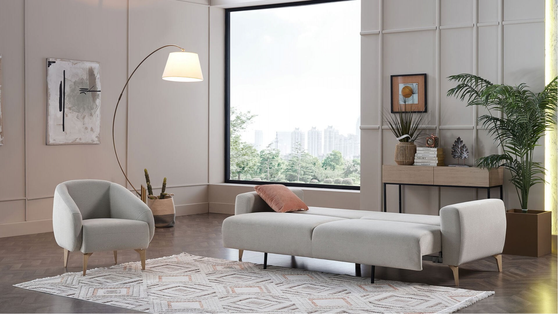 Orleon 3er-Sofa - Taupe - Eiche-Füße