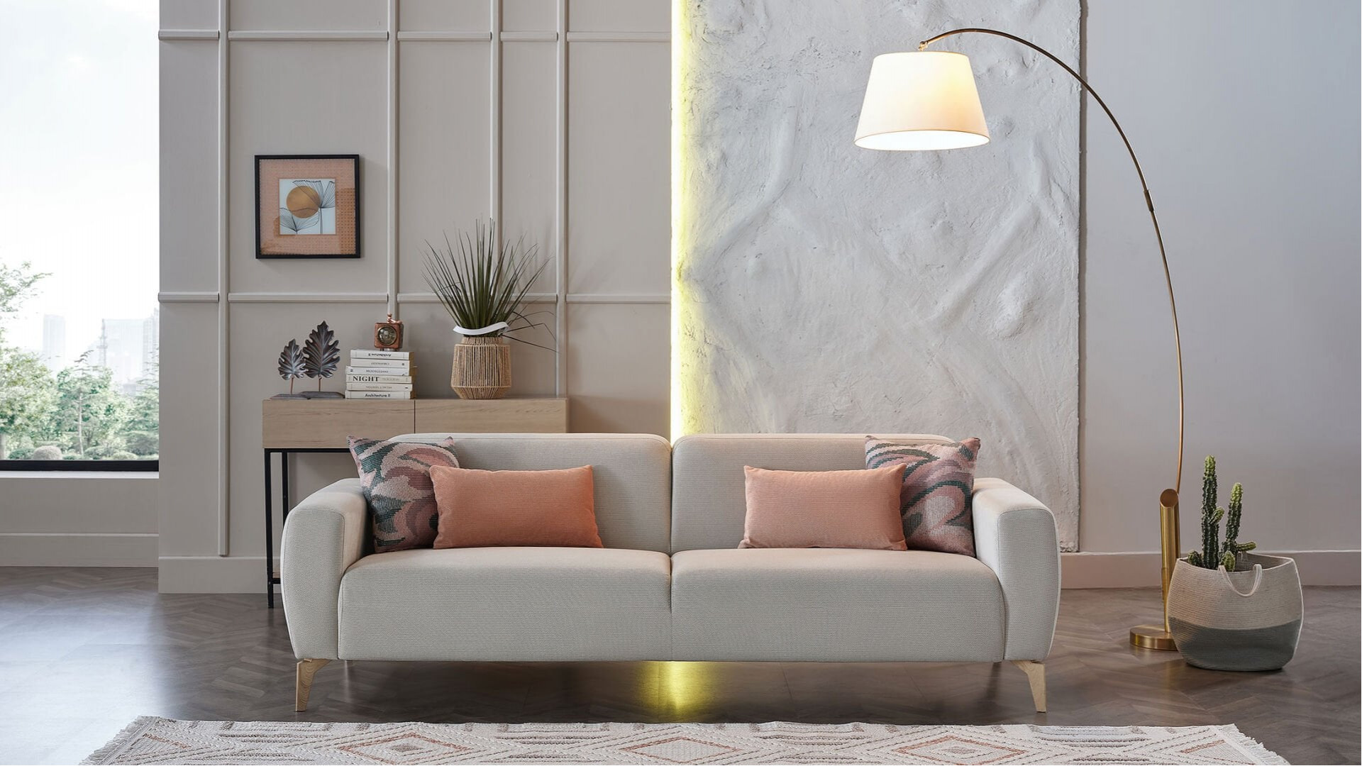 Orleon 3er-Sofa - Taupe - Eiche-Füße