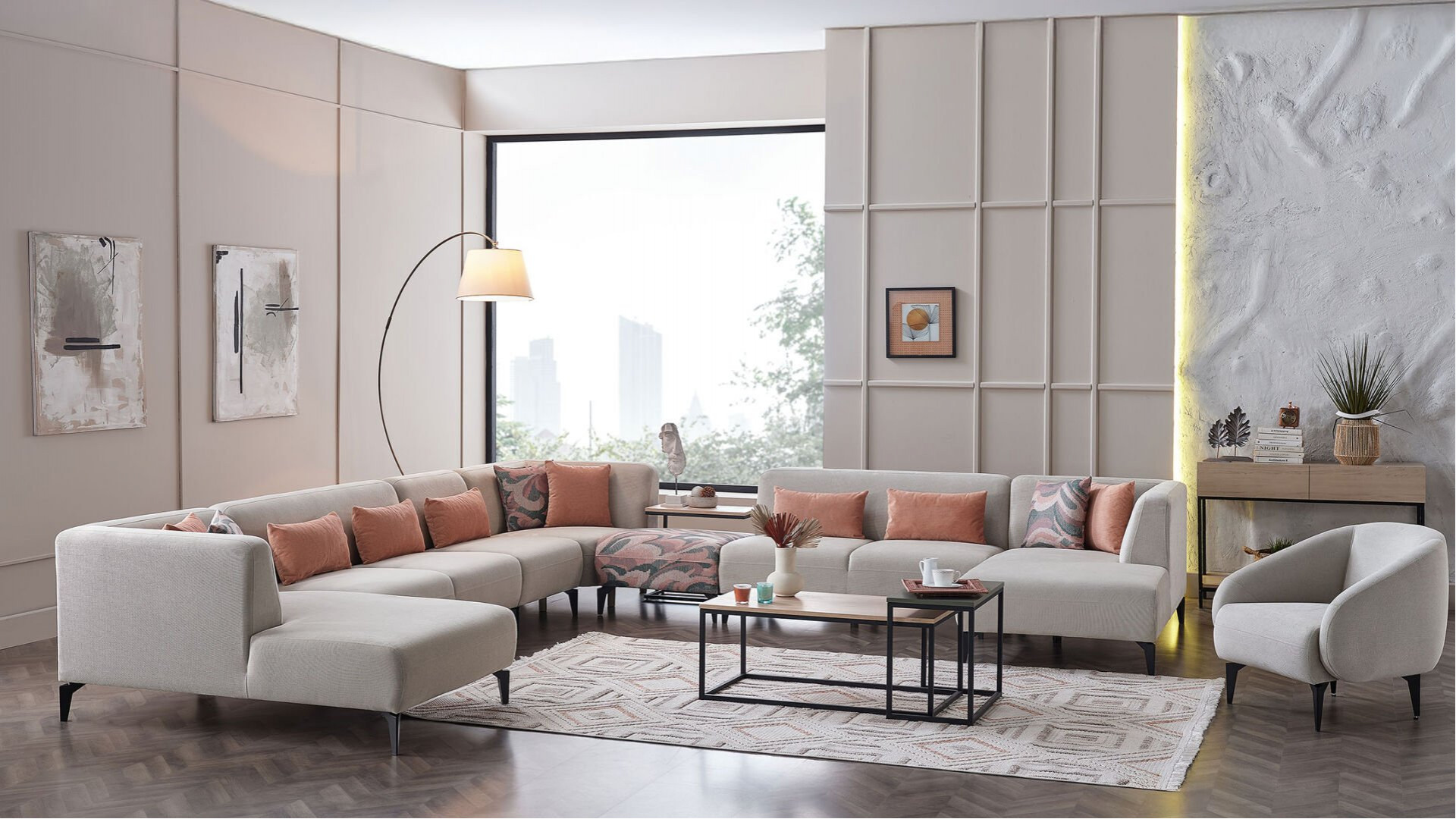 Orleon Wohnlandschaft Modular - Taupe - Schwarz-Füße