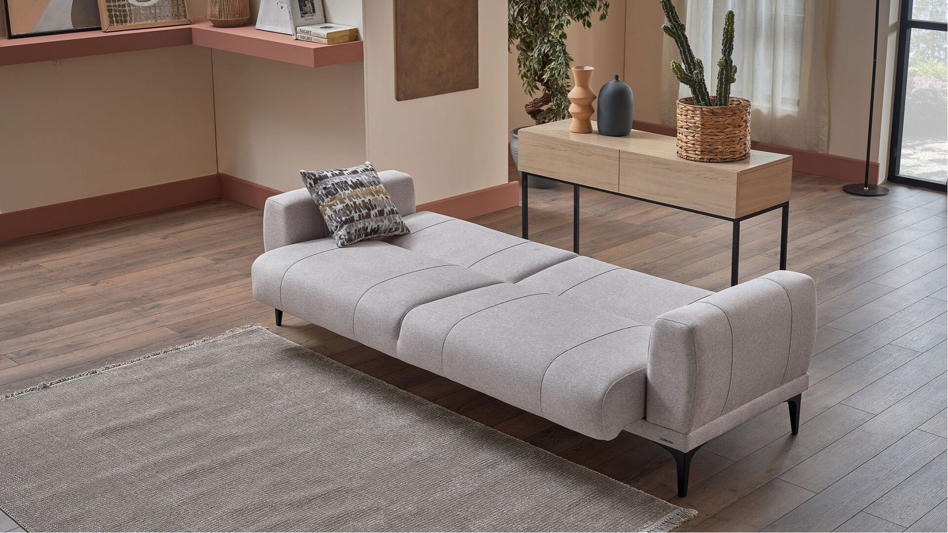 Porto 3er-Sofa - Creme - Schwarz-Füße