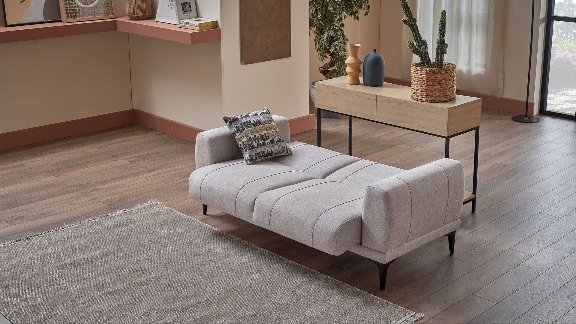 Porto 2er-Sofa - Creme - Schwarz-Füße