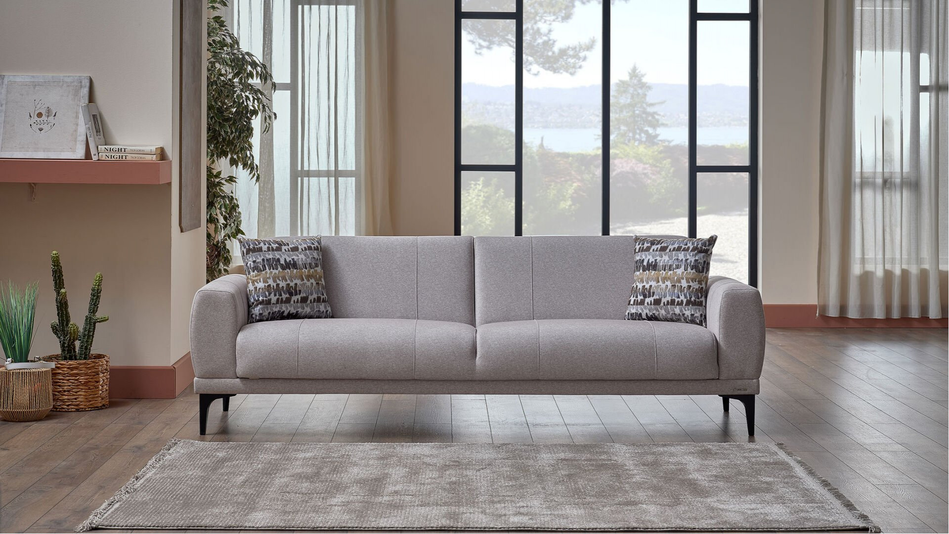 Porto 3er-Sofa - Creme - Schwarz-Füße