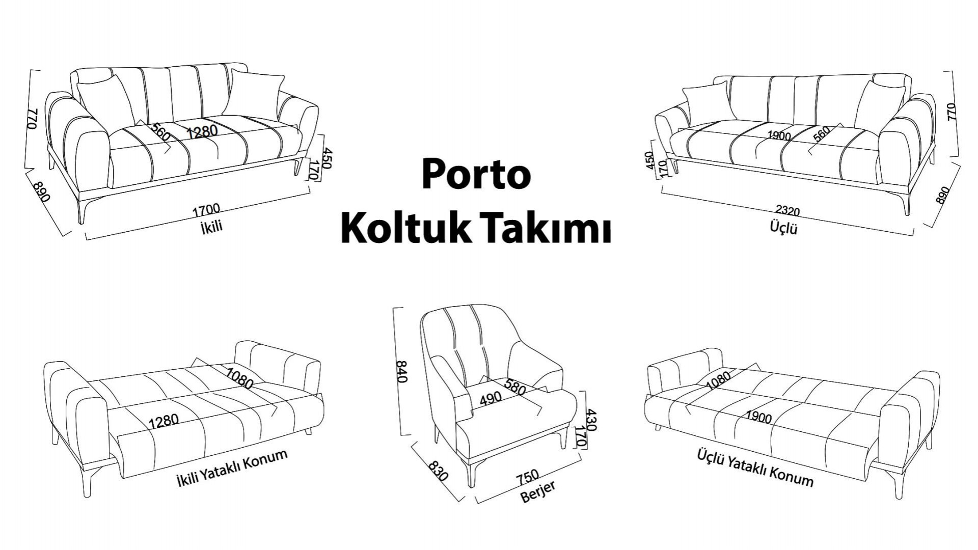 Porto 2er-Sofa - Creme - Eiche-Füße