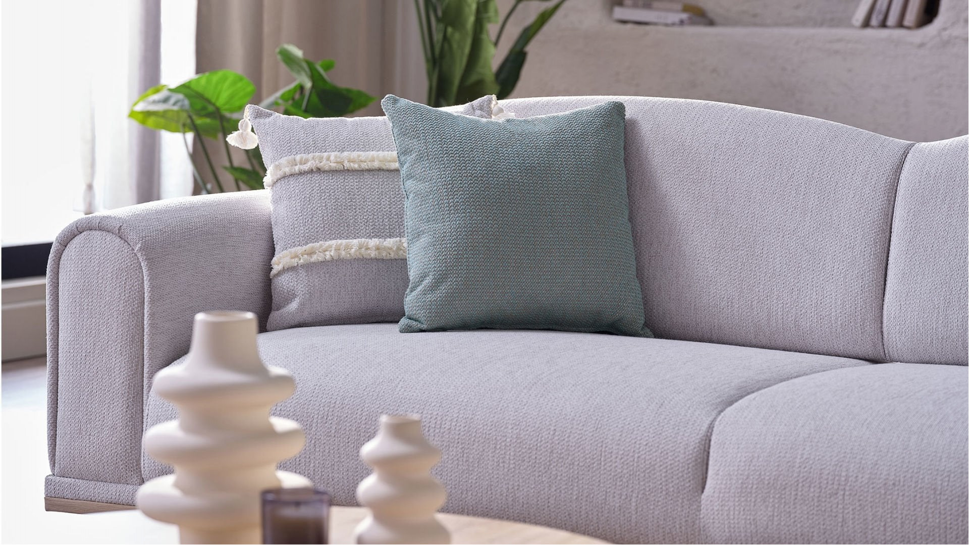Boheems 3er-Sofa - Creme - Grün Kırlent