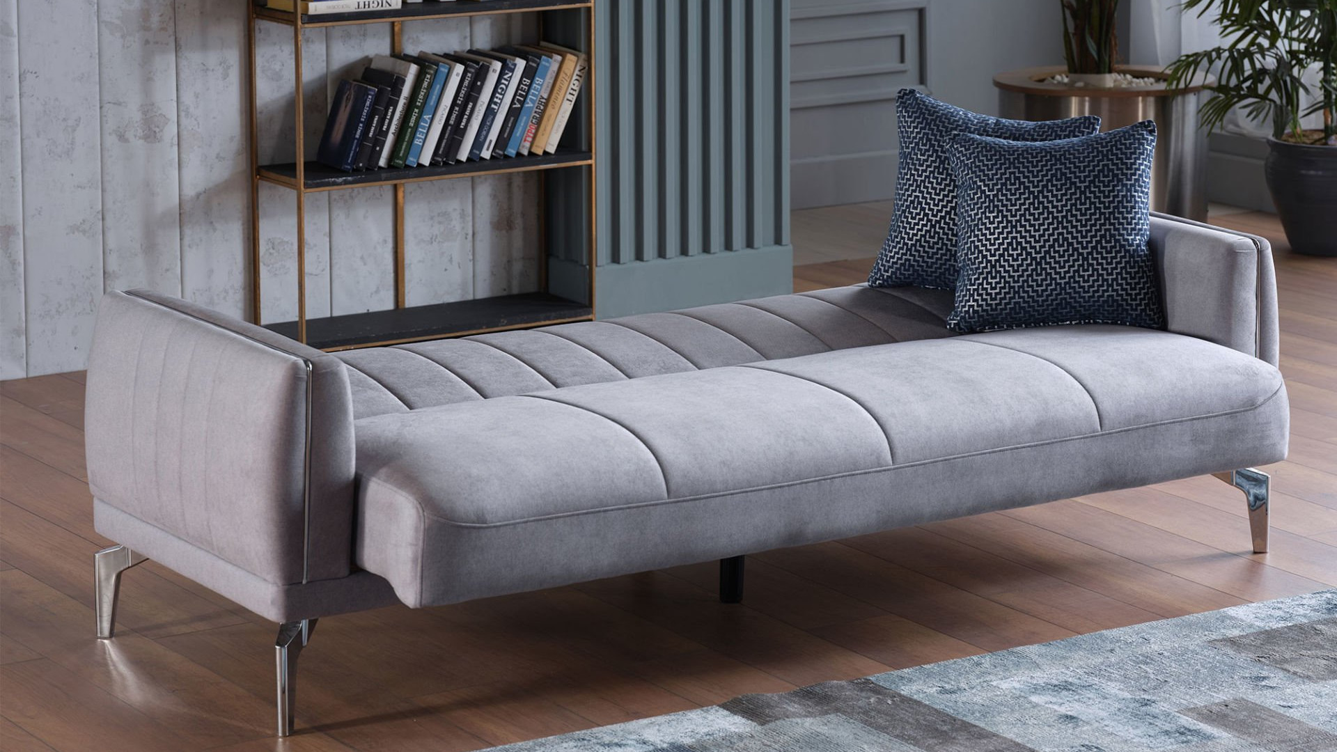 Valens 3er-Sofa - Dunkelblaue Kissen